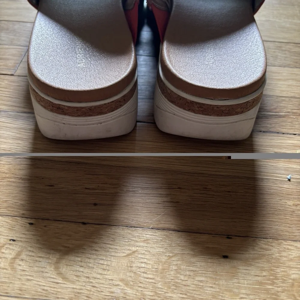 Adrienne Vittadini Sport Provence Slip on Sandal Red Orange Tan Womens 9.5M Chic